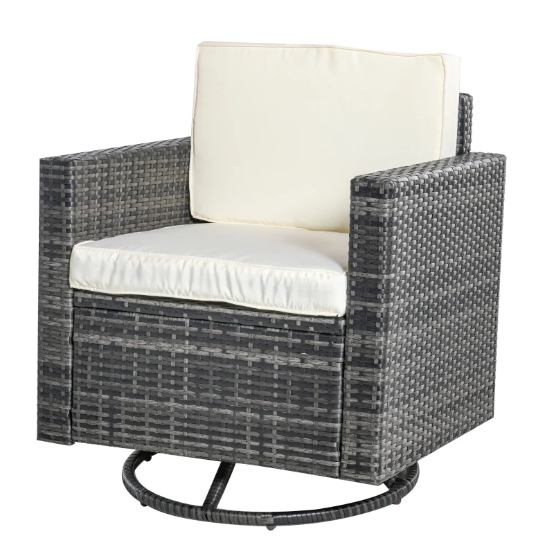 Outsunny Outdoor Swivel Rocker, PE Wicker Dining Chair, 360 Degree Swivel Patio Glider with Cushions for Backyard, Lawn, Garden, Deck, Porch, Steel Frame, Cream White