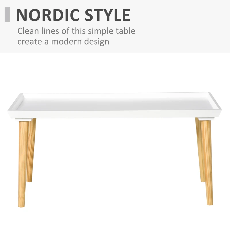 HOMCOM Coffee Table with Tray Top, Nordic Center Table with Pine Wood Legs, Rectangle Coffee Tables for Living Room, White