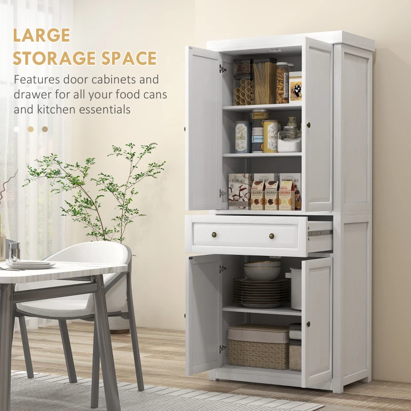 HOMCOM 72.5" Kitchen Pantry Cabinet, Tall Storage Cabinet with Doors, Drawer, and Adjustable Shelves, Distressed White