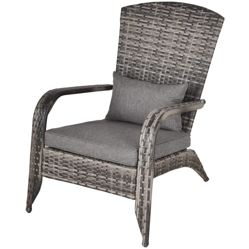 Outsunny Patio Wicker Adirondack Chair, Outdoor All-Weather Rattan Fire Pit Chair w/ Soft Cushions, Tall Curved Backrest and Comfortable Armrests for Deck or Garden, Gray