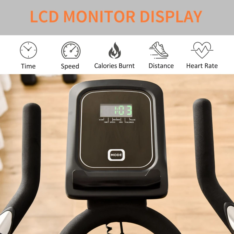 Soozier Exercise Bike, Indoor Cycling Stationary Bike, Belt Drive with Heart Rate, Adjustable Seat and Handlebar, LCD Monitor for Home Workout