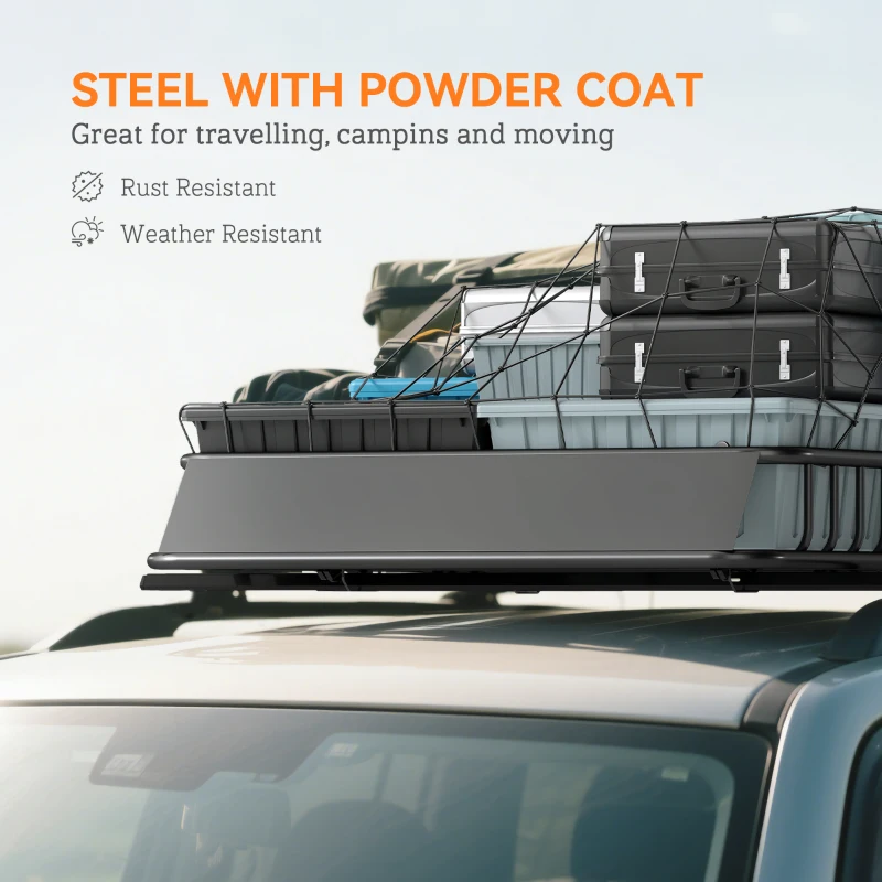 HOMCOM Universal Roof Rack Basket, 200lbs Steel Roof Rack Cargo Carrier with Wind Fairing, Side Rails, 43.5"x39.2"x7.3", Black