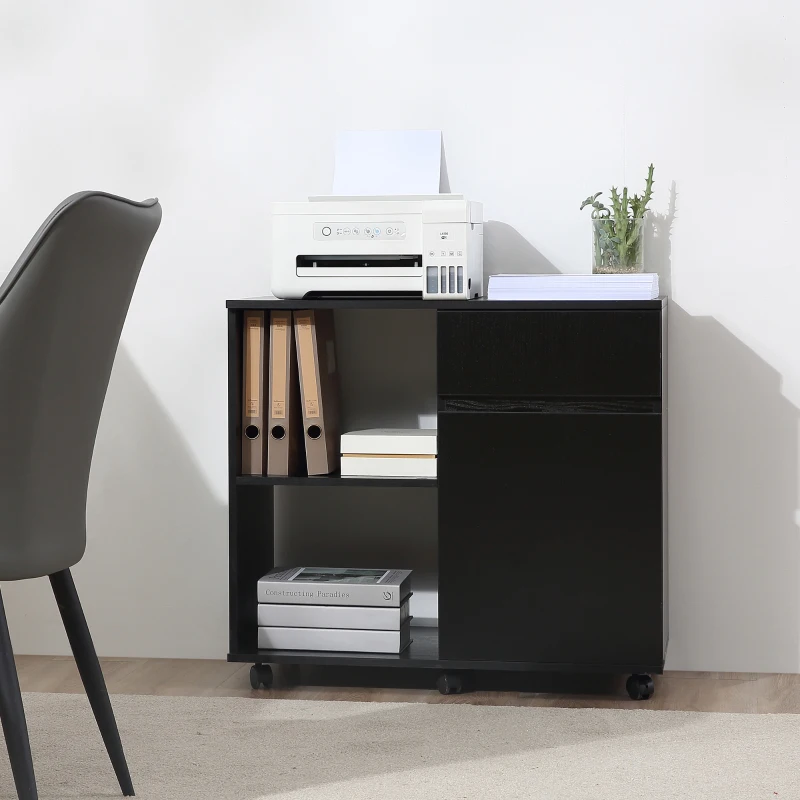 HOMCOM Printer Stand, Storage Cabinet with Drawer, Open Storage Shelves, for Home or Office Use, Black