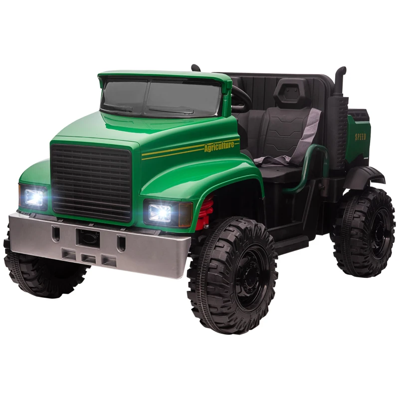 Aosom Ride-on Tractor 2-Seater Battery-Powered Car for Kids with Large High-Traction Wheels, 12V Truck Ride-on Toy with Rear Storage, Outdoor Toy, Green
