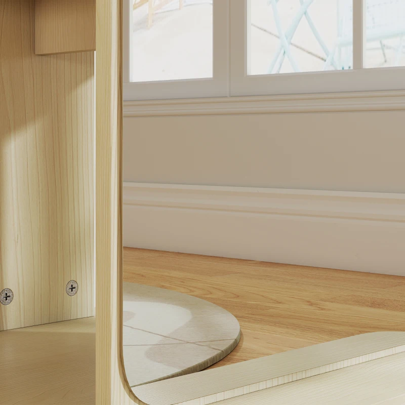 HOMCOM 15" x 62" Full Length Mirror, Tempered Glass Floor Mirror on Wheels with Storage Shelves, Coat Hangers, Natural Wood