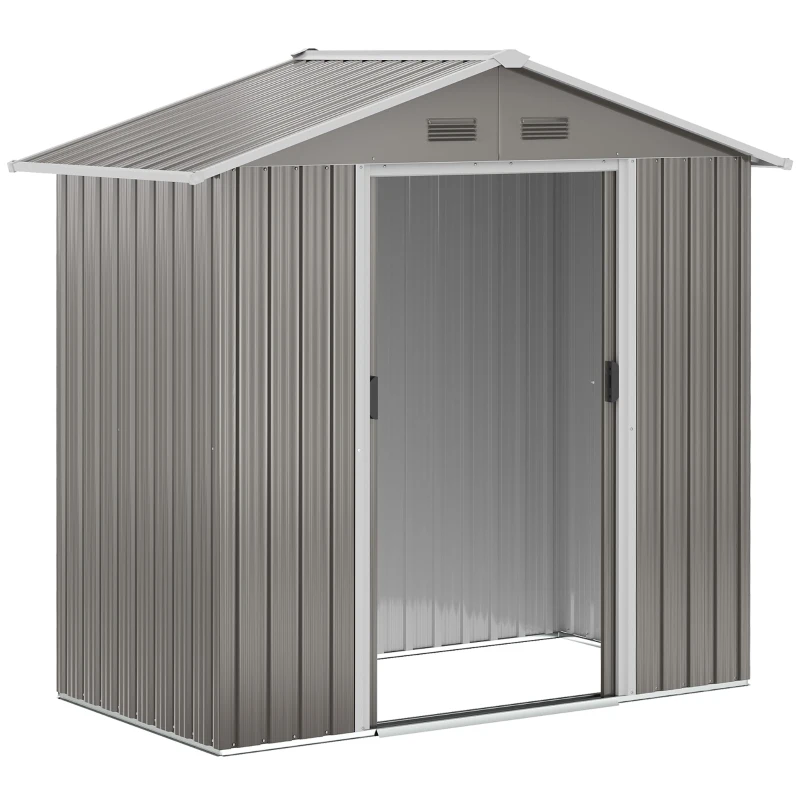 Outsunny 6.5x3.5ft Metal Garden Storage Shed for Outdoor Tool Storage with Double Sliding Doors and Vents, Grey
