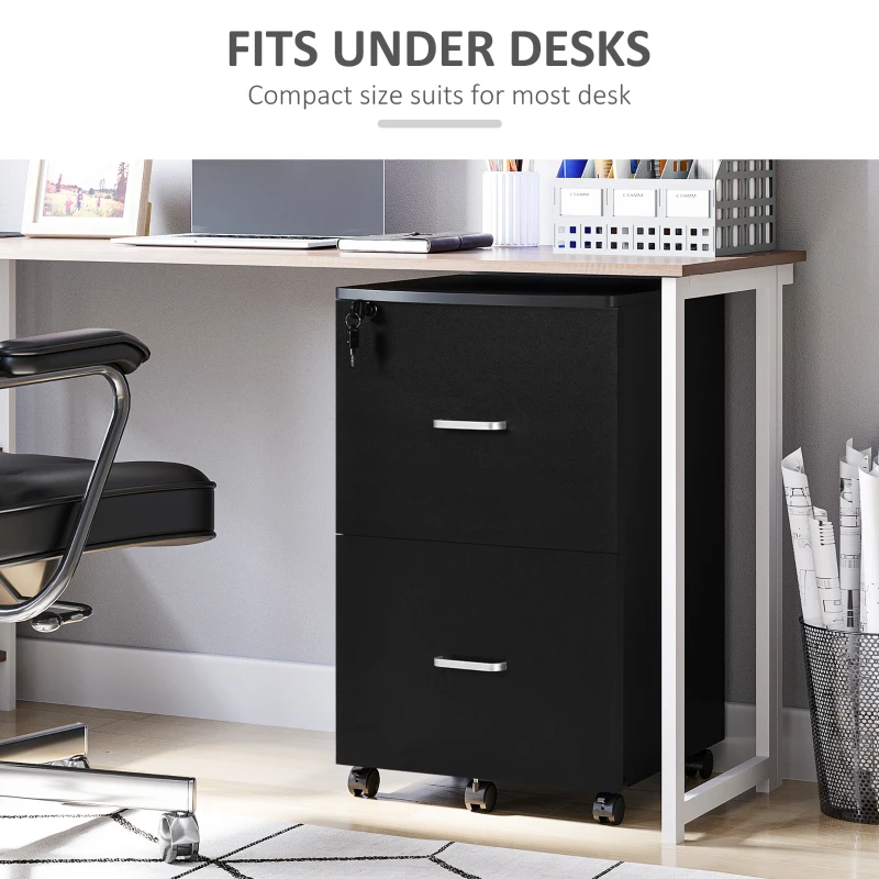 Vinsetto 2 Drawer File Cabinet with Lock, Small Rolling Filing Cabinet for A4, Letter-Size Documents, Printer Stand for Home Office, 17" x 17.75" x 28.25", Black