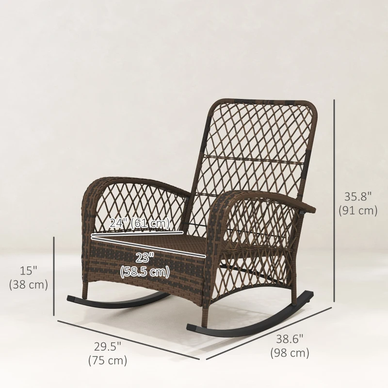 Outsunny Outdoor Wicker Rattan Rocking Chair Patio Rocker with Thick Cushions for Garden Backyard Porch, Light Green