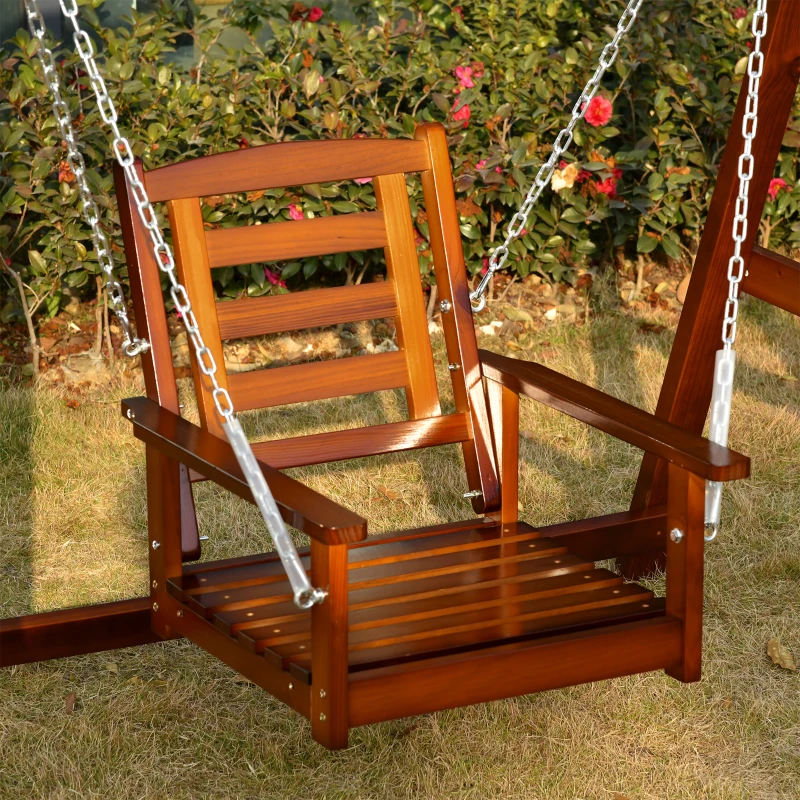 Outsunny Front Porch Swing, Hanging Patio Swing, Outdoor Swing Bench with Pine Wood Frame and Hanging Chains for Garden and Yard