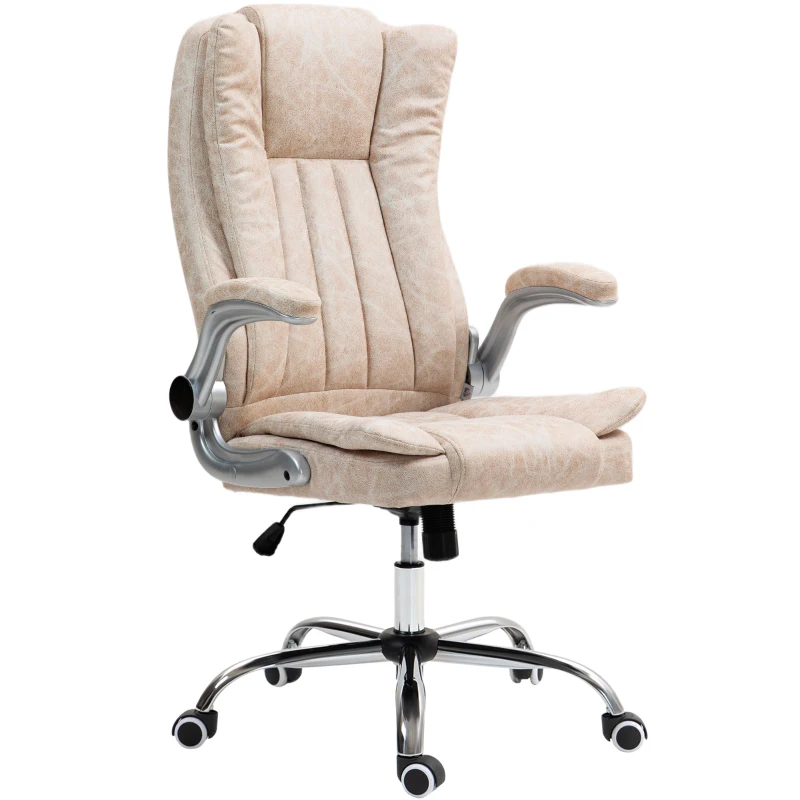 HOMCOM Microfiber Executive Office Chair, Desk Chair with Padded Flip-up Arms, Adjustable Height and Tilt Function, White