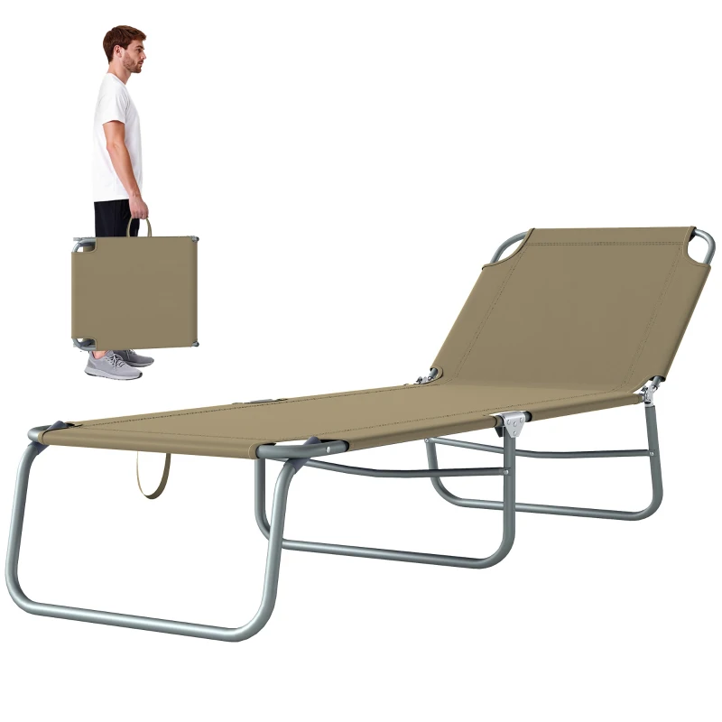 Outsunny Folding Outdoor Lounge Chair Reclining Tanning Chair with Breathable Mesh Fabric for Patio Garden Pool, Brown