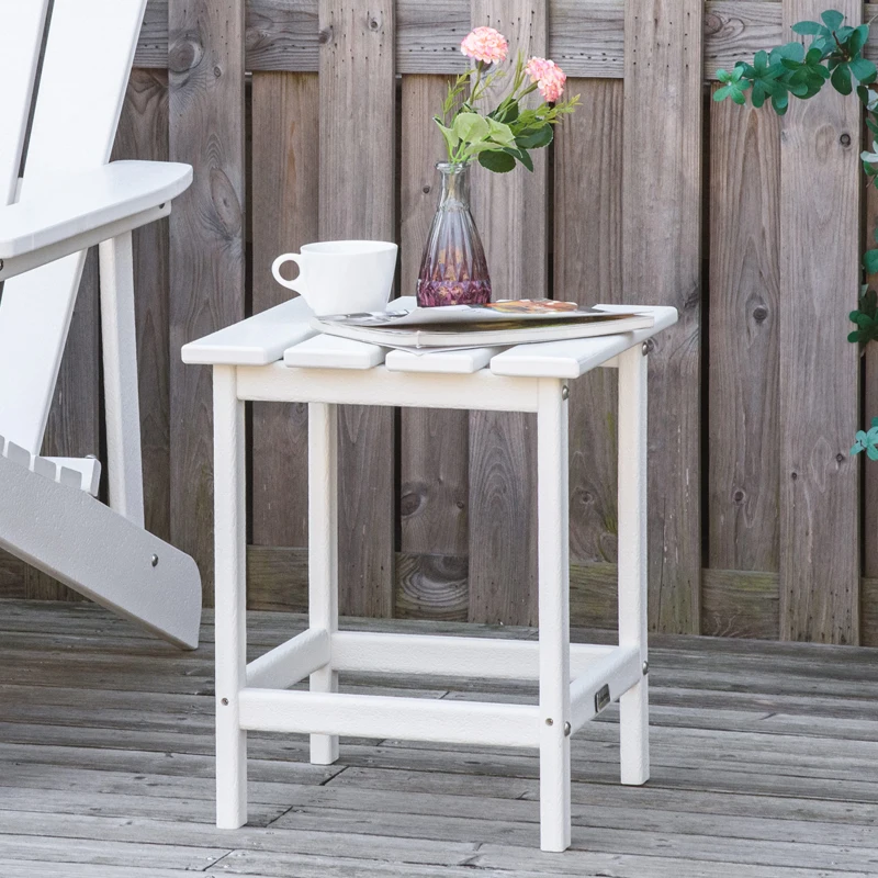 Outsunny Patio Side Table, 15" Square Outdoor End Table, HDPE Plastic Tea Table for Adirondack Chair, Backyard or Lawn, White