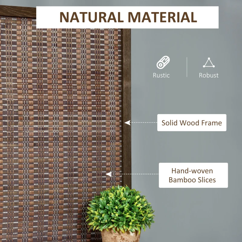HOMCOM 4 Panel Room Divider, 6ft Tall Bamboo Folding Screen with 2 Storage Shelves for Bedroom, Office, Brown