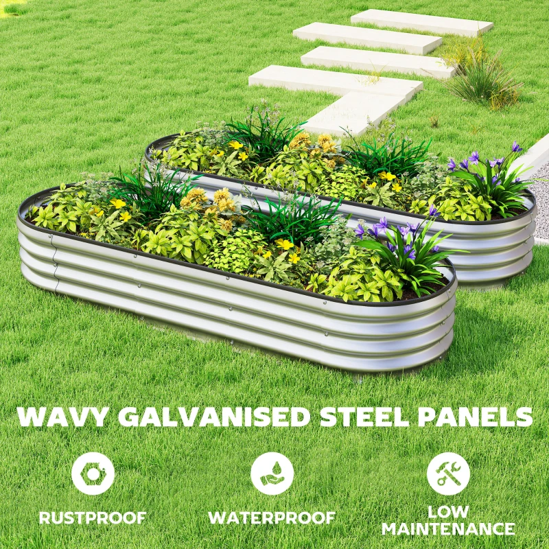 Outsunny 2Pcs Galvanized Raised Garden Bed, 6 x 2 x 1 ft Modular Metal Garden Beds with Rubber Strip Edging, Silver