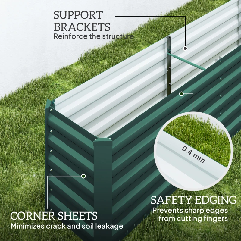 Outsunny 8 x 1.3 x 1.5ft Galvanized Raised Garden Bed, Reinforced Outdoor Planter Box with Open Bottom, Green