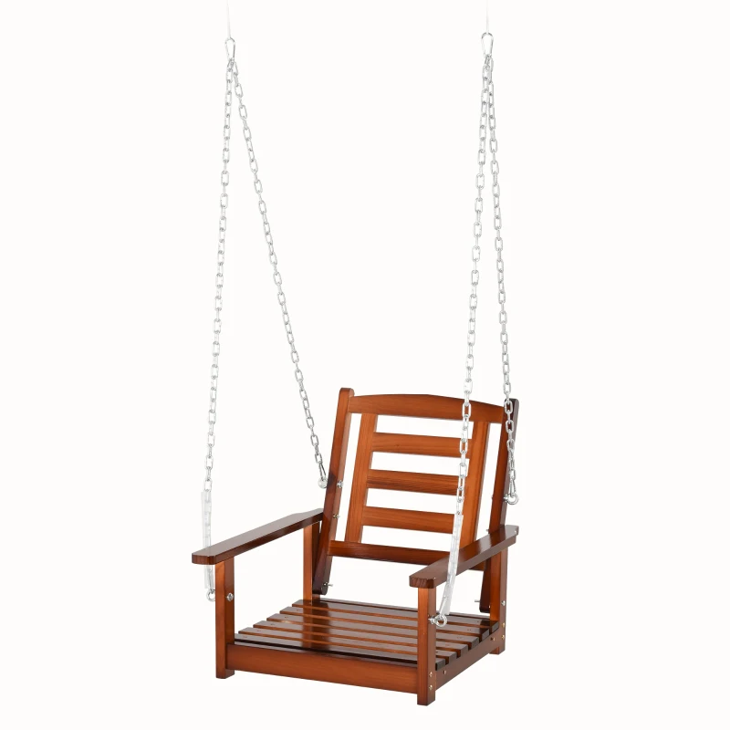 Outsunny Front Porch Swing, Hanging Patio Swing, Outdoor Swing Bench with Pine Wood Frame and Hanging Chains for Garden and Yard