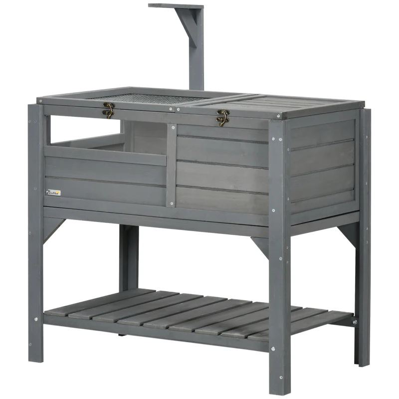 PawHut Tortoise Habitat with Shelf Storage Tortoise Gift Accessory with Weather Protection for Indoor, Gray
