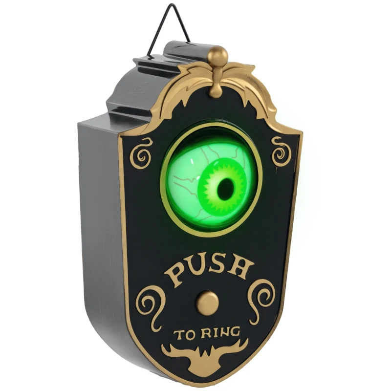 HOMCOM Halloween Decoration Animatronic, Doorbell w/ Realistic Light-up Eyeball, Sound and Motion Prop Activated for Party