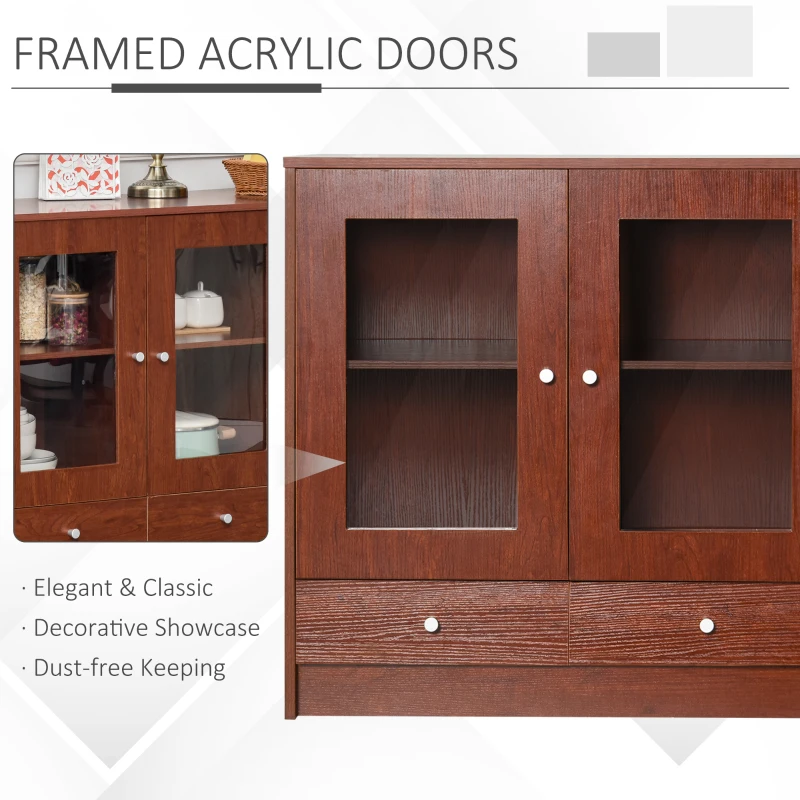 HOMCOM Kitchen Buffet Table Cabinet Storage Sideboard Server Console with Framed Acrylic Doors and Tabletop, Brown