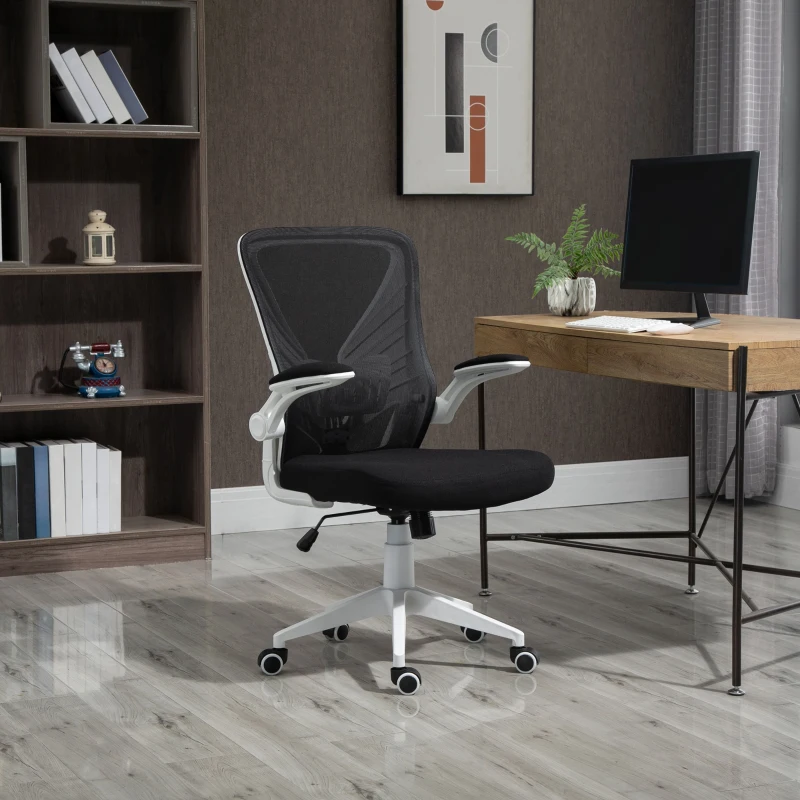 Vinsetto Mid-Back Mesh Home Office Chair Computer Task Ergonomic Desk Chair with Lumbar Back Support, Flip-Up Arm, and Adjustable Height, Black