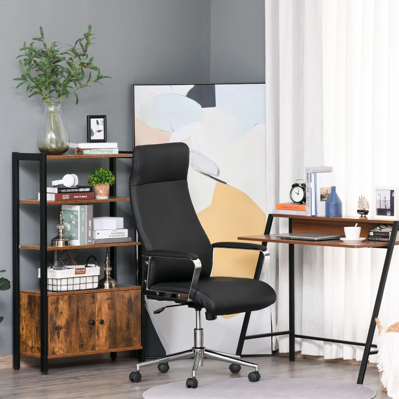 Vinsetto High Back Executive Office Chair Faux Leather Swivel Computer Desk Chair with Padded Arm, Adjustable Height, Wheels Black