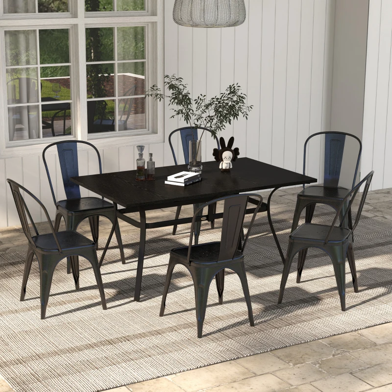 Outsunny Rectangle Patio Dining Table for 6 People with Steel Legs, Metal Tabletop for Garden, Backyard, Lawn, Balcony, Black