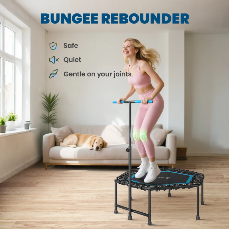 Soozier 45" Rebounder Trampoline for Adult, Quiet Bungee Rebounder with Adjustable Handle, Blue