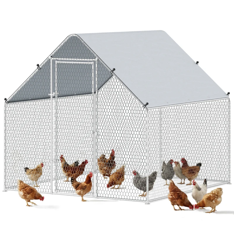 PawHut Metal Chicken Coop with Water- and UV-Protection Cover for Backyard Hen, Duck, Rabbit, 6.6' x 6.6' x 6.6'
