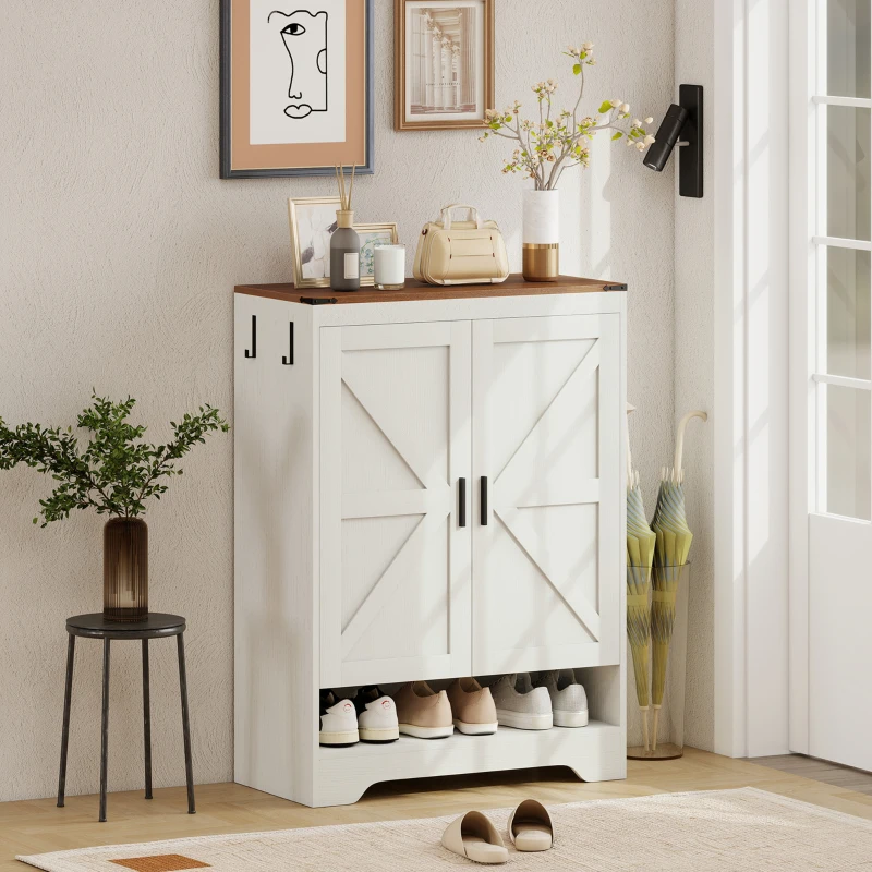 HOMCOM 5-Tier Shoe Storage Cabinet for 15 Pairs, Freestanding Farmhouse Shoe Cabinet, White