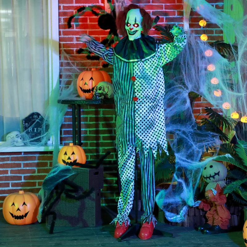 HOMCOM 6' Clown Animatronic, Red Haired Life Size Outdoor Halloween Decoration with Motion Activated Sound & Light Up Eyes