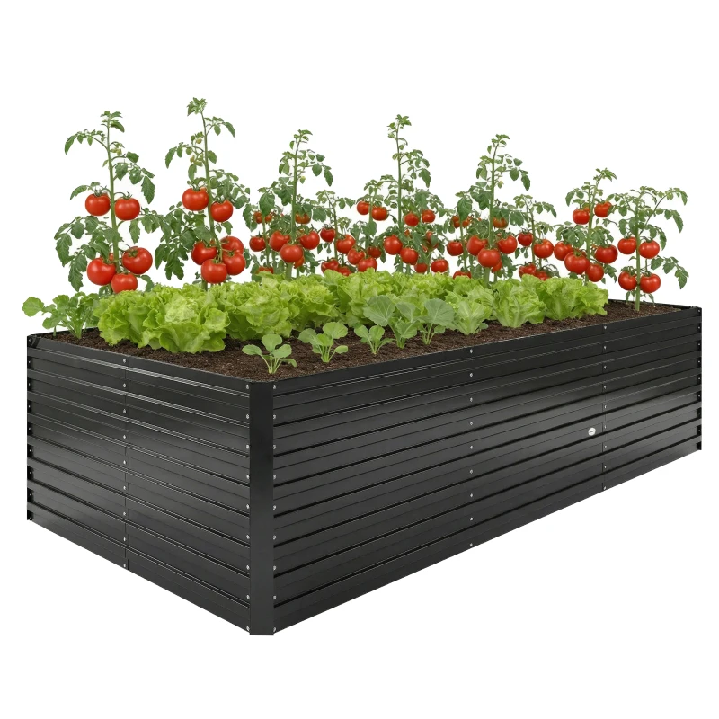 Outsunny 8 x 4 x 2ft Galvanized Raised Garden Bed, Reinforced Outdoor Planter Box with Open Bottom, Black