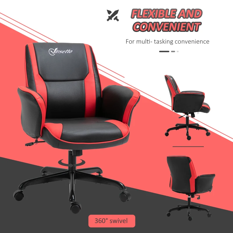 Vinsetto Ergonomic Racing Gaming Chair Faux Leather Office Computer Desk Chair with Mid Back, Armrest, and Adjustable Height, Red