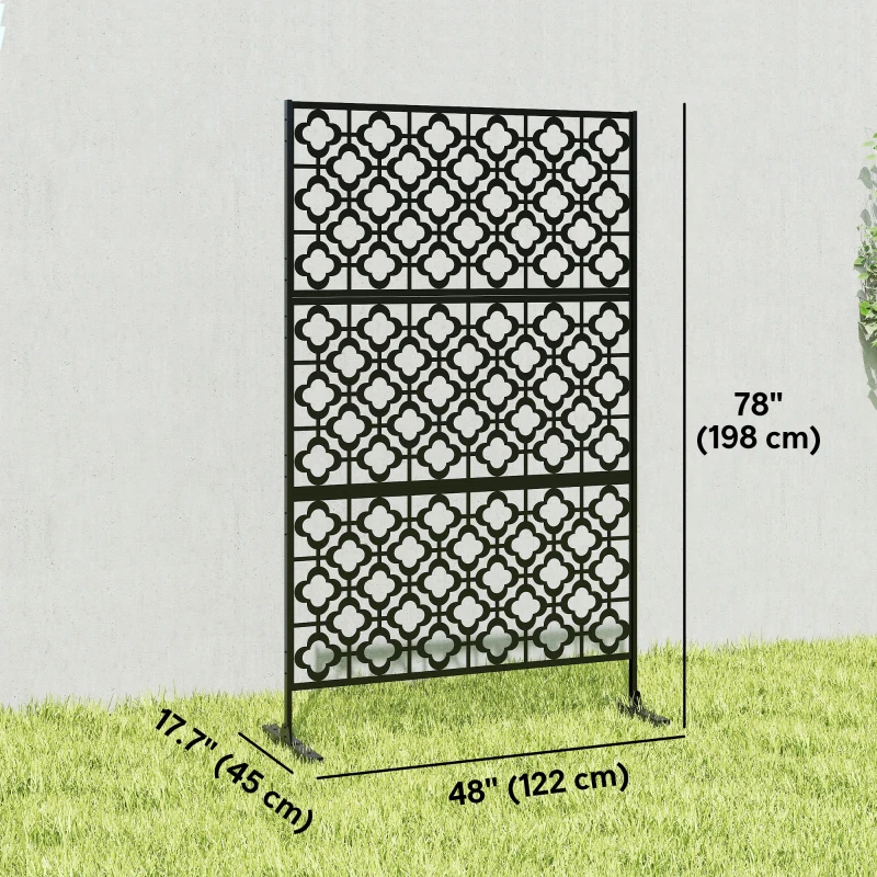 Outsunny Metal Outdoor Privacy Screen, Freestanding Outdoor Divider with Stand, 78" x 48", Black