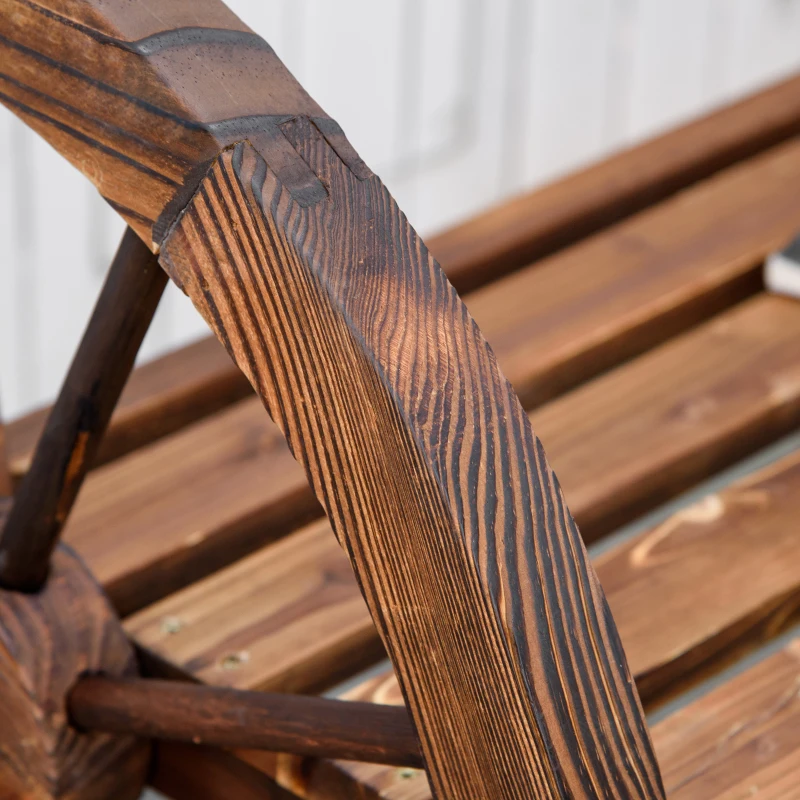 Outsunny Wooden Wagon Wheel Bench, 3-Person Rustic Slatted Seat, Outdoor Patio Furniture, Brown