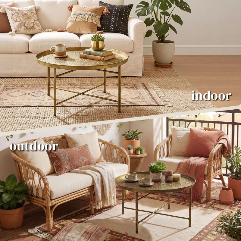 HOMCOM Coffee Table for Living Room, 24" Round Center Table with Hammered Tray Top and Metal Frame for Bedroom, Gold
