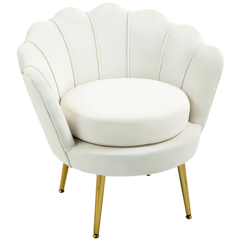 HOMCOM Modern Accent Chair, Velvet-Touch Fabric Leisure Club Chair with Gold Metal Legs for Bedroom, Cream White