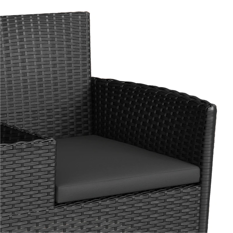Outsunny Patio Furniture w/ Mid-Table PE Rattan Loveseat w/ Cushion, Black