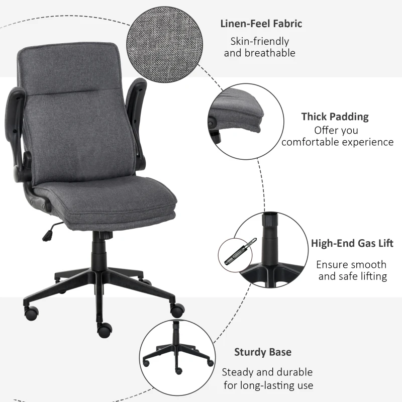 Vinsetto Ergonomic Office Chair Swivel High Back Computer Desk Chair with Adjustable Height Flip-Up Armrest, Comfy Thick Padded Cushions, Wheels, Grey