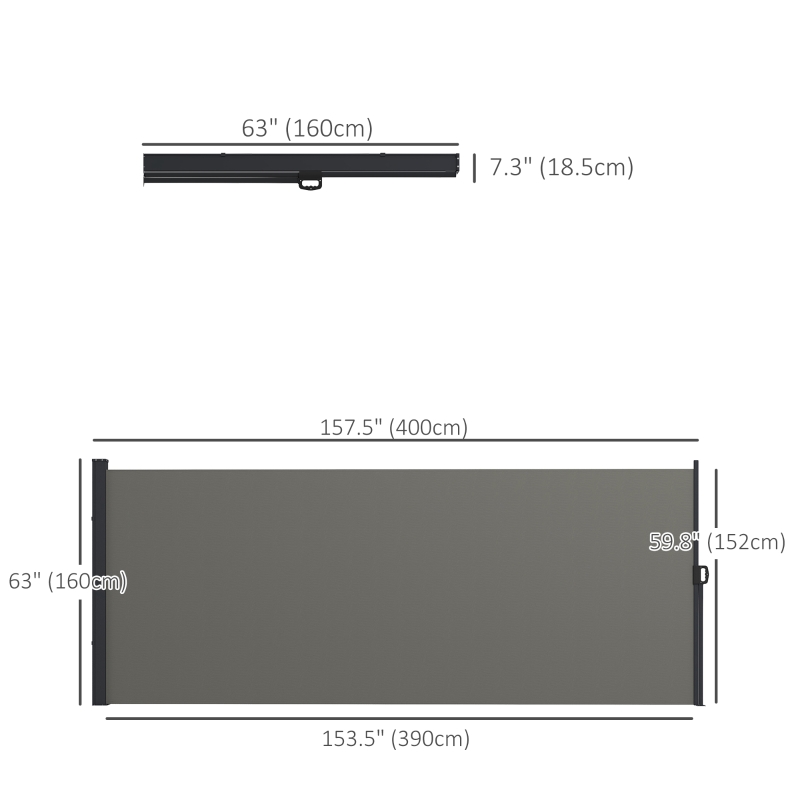 Outsunny 13' x 5' Retractable Side Awning, Outdoor Privacy Screen for Garden, Hot Tub, Balcony, Terrace, Pool, Dark Grey