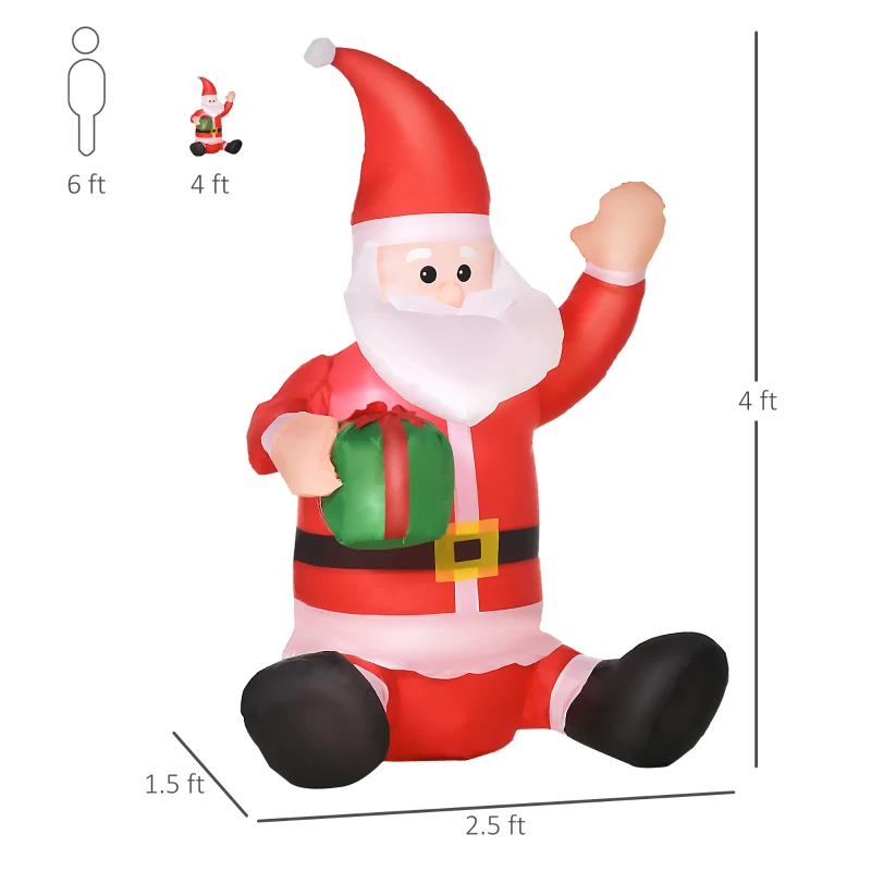 HOMCOM 3.9ft Outdoor Christmas Lighted Inflatable Santa Claus with Gift Box