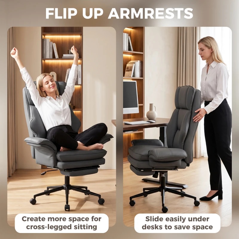 HOMCOM Cross Legged Office Chair w/ Footrest, 396 lbs Reclining Computer Desk Chair w/ High Back, Flip-up Armrests, Dark Gray
