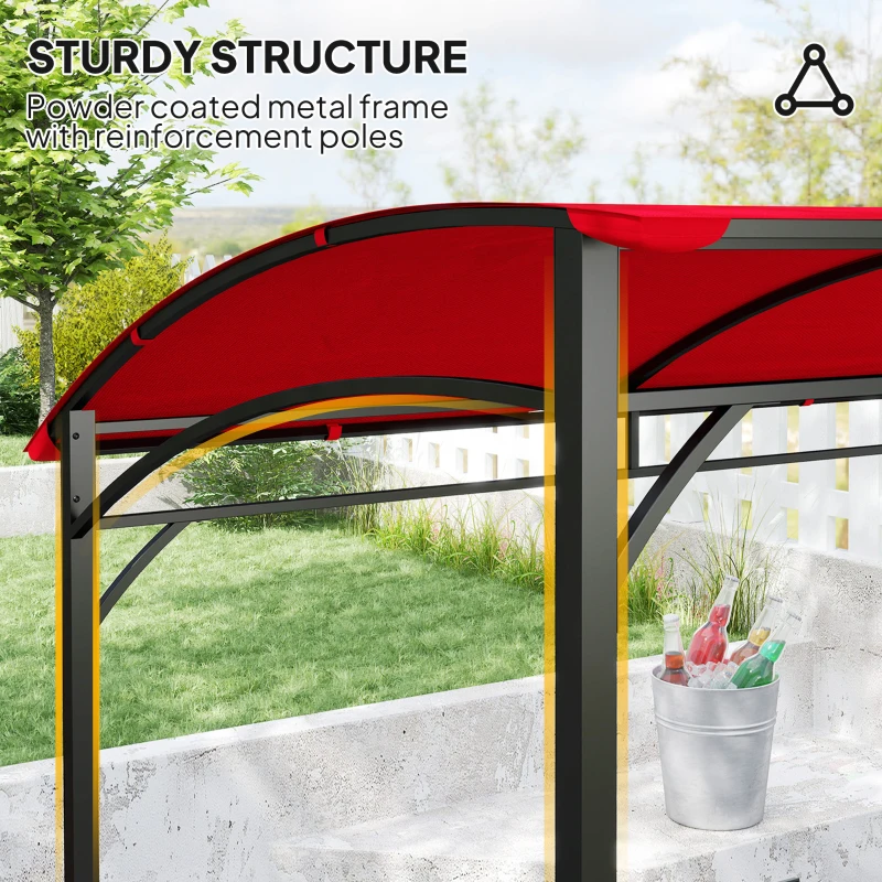 Outsunny 7' x 5' Garden Grill Canopy, BBQ Grill Gazebo Tent with Steel Frame and Hooks, Outdoor Sun Shade, Wine Red