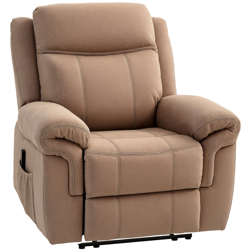 HOMCOM Manual Recliner Chair with Vibration Massage, Side Pockets, Microfibre Reclining Chair for Living Room, Brown