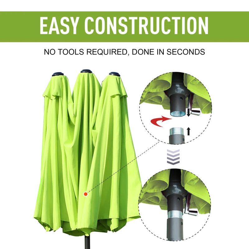 Outsunny 15ft Double-sided Patio Umbrella with Twin Canopy, Extra Large Outdoor Parasol with Crank for Pool, Deck, Market, Green