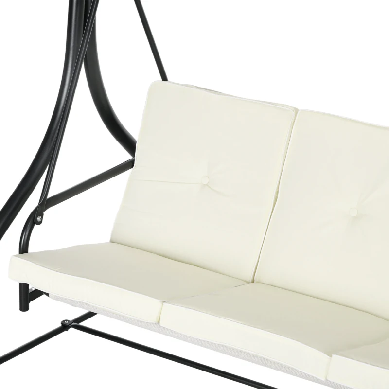 Outsunny Convertible Patio Swing Bed with Canopy and Cushions, 3 Seater Porch Swing for Outdoor, Backyard, Garden, Cream White