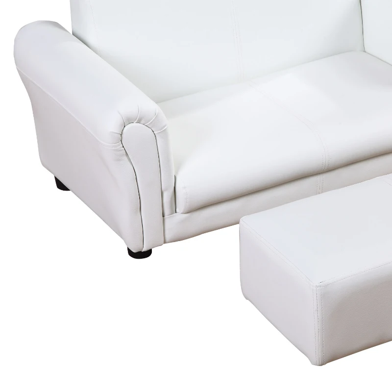 Qaba Kids Sofa Set with Footstool for Toddlers and Babies, White