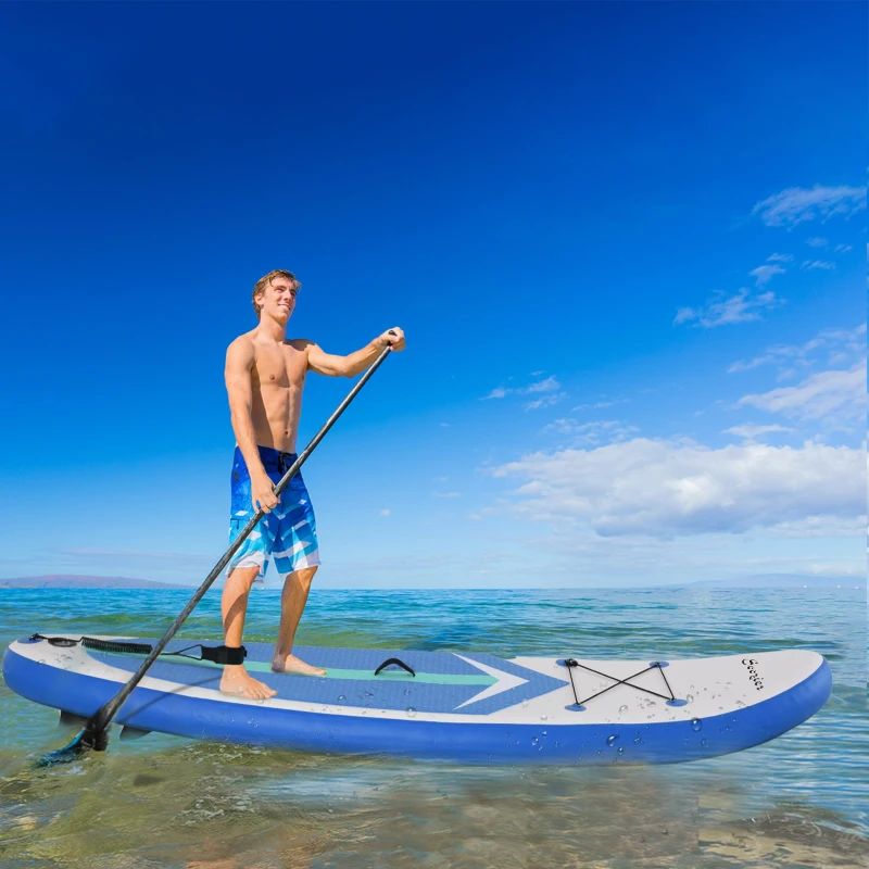 Soozier Inflatable Stand Up Paddle Board Ultra-Light Yoga SUP with Non-Slip Deck Pad, Premium Accessories, Waterproof Bag, Safety Leash and Hand Pump for Surfing, Touring and Fishing, Blue