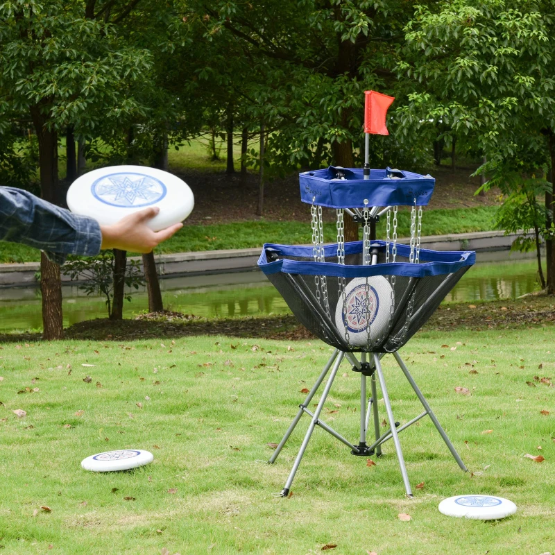 Soozier Portable Disc Golf Basket Target with 12-Chain, Easy Carry Bag, Dark Blue