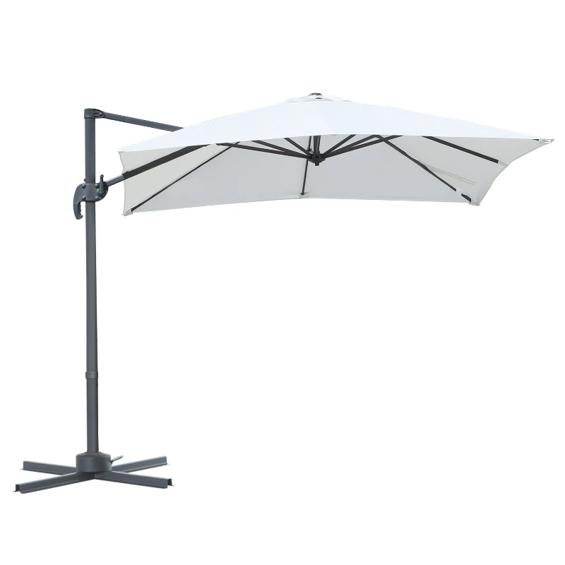 Outsunny 8ft x 8ft Square Offset 360 Cantilever Market Patio Umbrella with Cross Base Off White