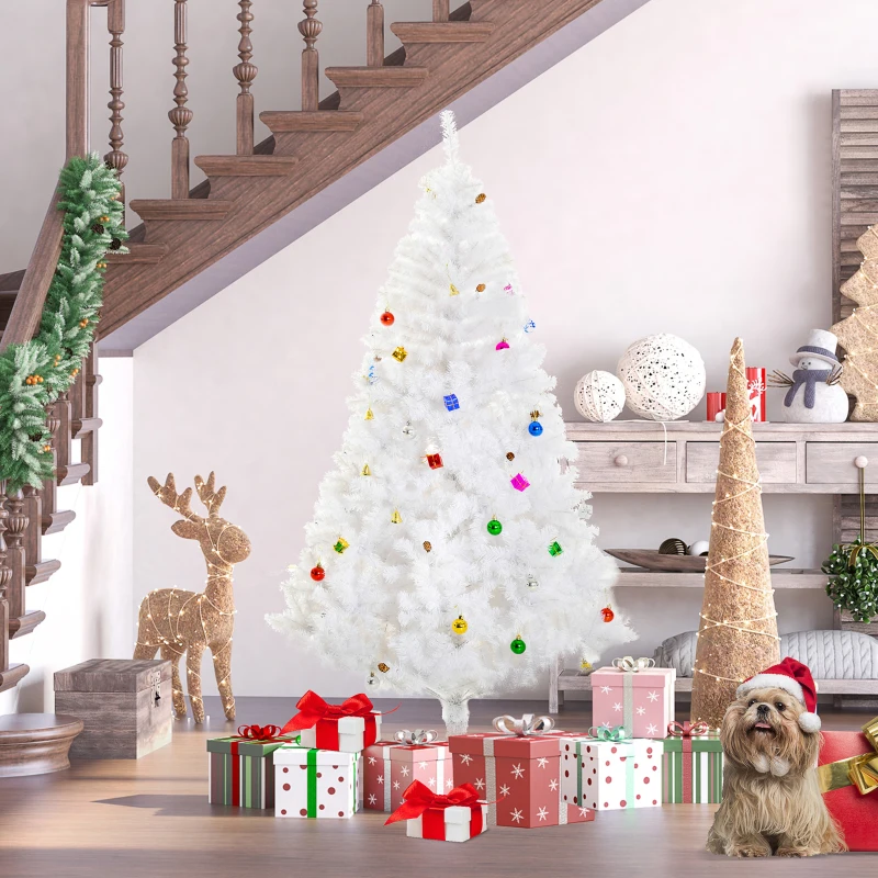 HOMCOM 5.9ft Artificial Christmas Tree Xmas Holidays Décor with Ornament White